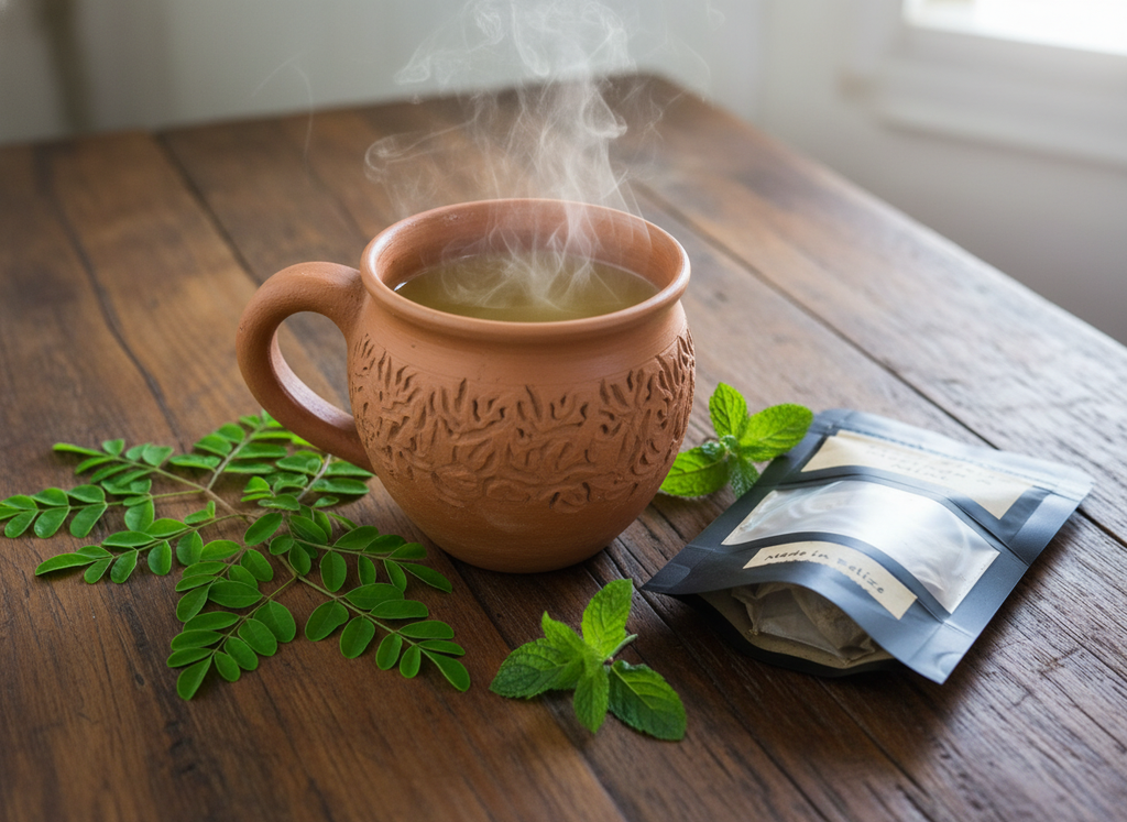 Moringa Mint Tea in Clay Mug