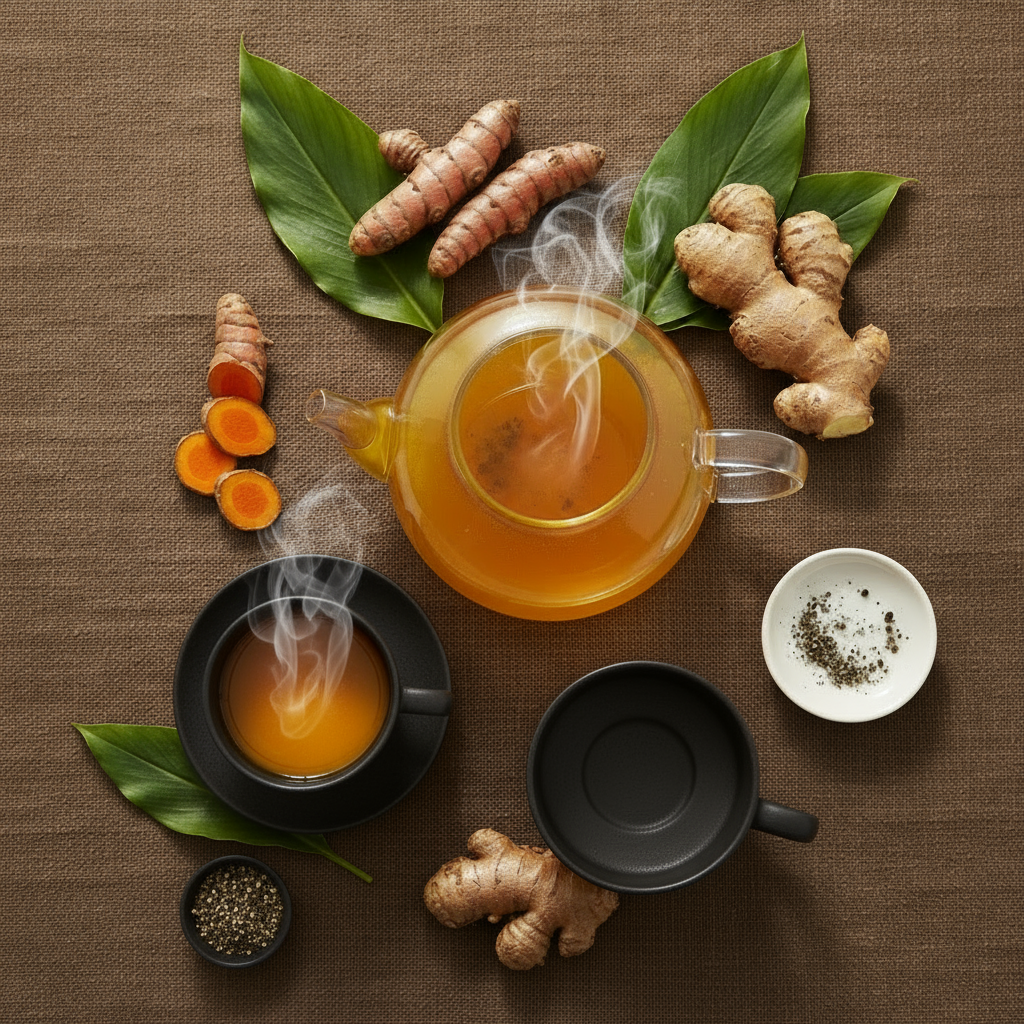 Turmeric Ginger Tea with Black Mug and Darker Tones